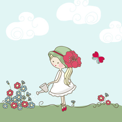 Watering Flowers Wall Art Print