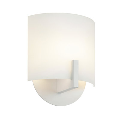 Sonneman Scudo One Light Wall Sconce with White Etched Glass Shade in Satin White