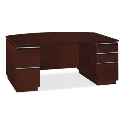 Bush Industries Milano 2 Double Pedestal Bow Front Desk with Glass Doors Bookcase Hutch