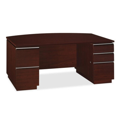 Bush Industries Milano 2 Double Pedestal Bow Front Desk with Glass Doors Bookcase Hutch