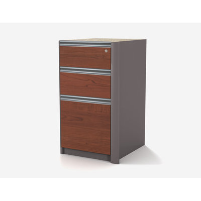 Bestar Connexion Pedestal with Two Utility Drawers in Bordeaux and Slate