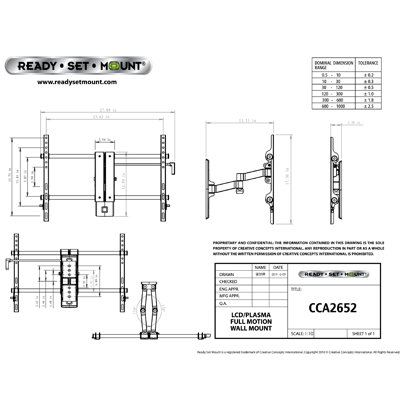 Ready Set Mount Articulating LCD Wall Mount for 26" to 52" Screens in Hi-Gloss Black
