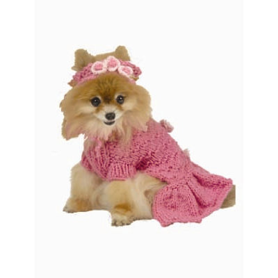 Ruffled Dog Sweater with Head Band in Hot Pink