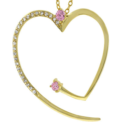 Gold-Tone Pink Cubic Zirconia Large Heart Necklace