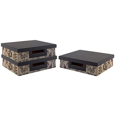 kathy ireland Office by Bush small storage bin collection (3 bins) in Neutral & Chocolate Floral Print