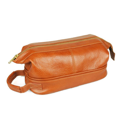 Aston Leather Men's Leather Toiletry Case with Metal Frame