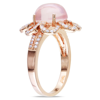 Amour Silver Pink Plated Rose Quartz and Cubic Zirconium Ring