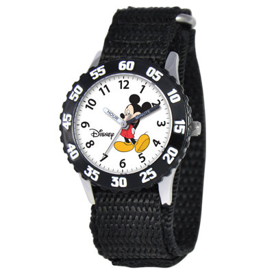 Kid's Mickey Mouse Time Teacher Velcro Watch in Black with Black Bezel