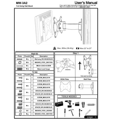 Cotytech Pivot TV Wall Mount for 22" - 37" Screens