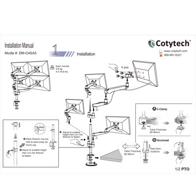 Cotytech Four Monitor Desk Mount Quick Release Swing Arm