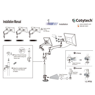 Cotytech Dual Desk Mount Spring Arm Quick Release