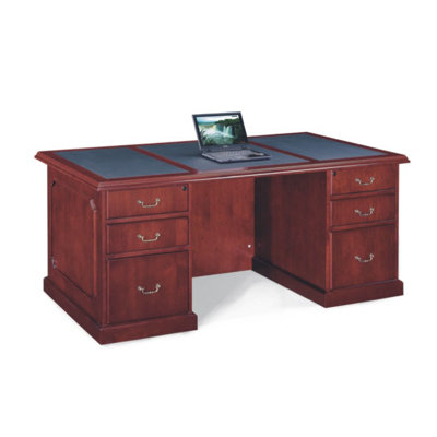 Absolute Office Heritage Leather-Look Top Executive Desk with Center Drawer