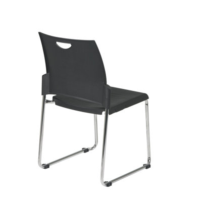 Office Star Products Sled Base Stack Chair with Plastic Seat and Back, Black, 4 Pack