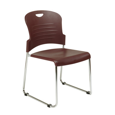 Office Star Products Burgundy Stack Chair with Sled Base with Plastic Seat and Back, Black, 4 Pack
