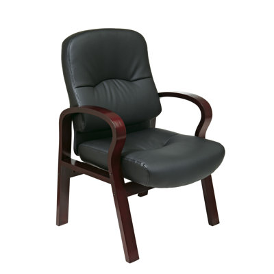 Office Star Products Leather Visitors Chair with Wood Base and Arms