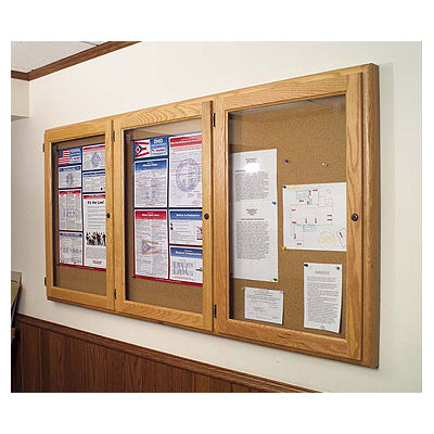 Marsh Double Pedestal Enclosed Bulletin Boards - Oak Frame