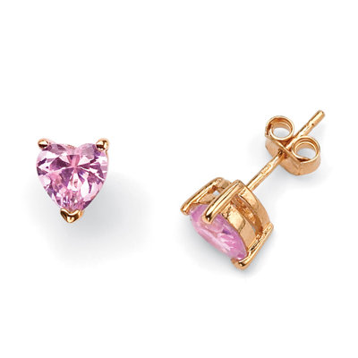 14k Gold Plated Pink Heart Pierced Earrings