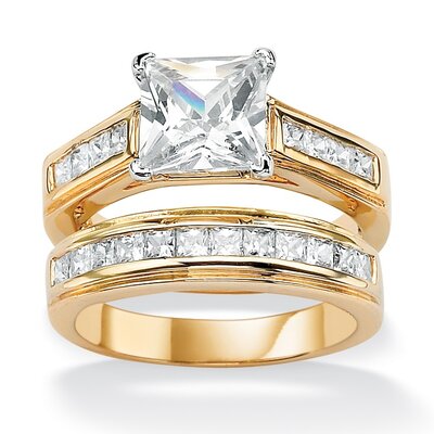 ... Jewelry 14k Gold Plated Princess-Cut Cubic Zirconia Wedding Ring Set