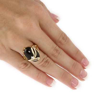 Palm Beach Jewelry Gold Plated Onyx/Crystal Ring