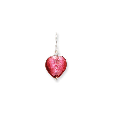 Sterling Silver Pink Murano Glass Bead Heart Earrings