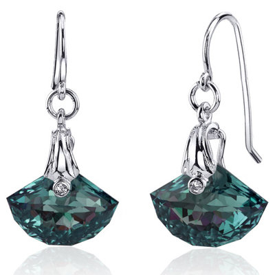 Oravo Spectacular Shell Cut 12.00 carats Alexandrite Fishhook Earrings Sterling Silver