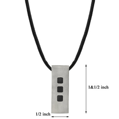 Oravo Strong and Sporty Designer Inspired Rectangular Titanium Tag Pendant with Black Rubber Squares on a Black Cord for Men
