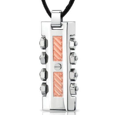 Stainless Steel Rose Gold tone Screw Rivet design Fancy Dog Tag Pendant with Adjustable Black ...