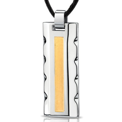 Stainless Steel Two tone Fancy Dog Tag Pendant with Adjustable Black Cord