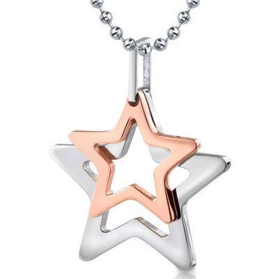 Stainless Steel Double Star Rose Gold Color Pendant on a Stainless Steel Ball Chain