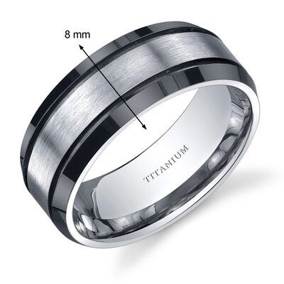 ... Beveled edge Black and Silver tone Mens 8mm Titanium Wedding Band Ring