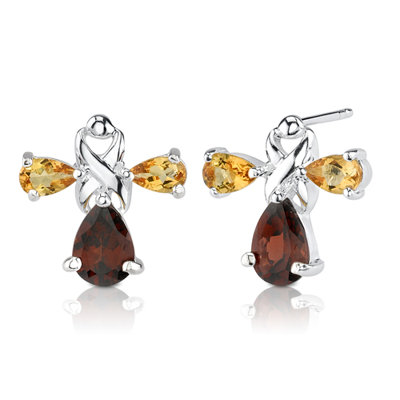 Oravo 4.25 cts Pear Shape Garnet Citrine Pendant Earrings in Sterling Silver Free 18 inch Necklace