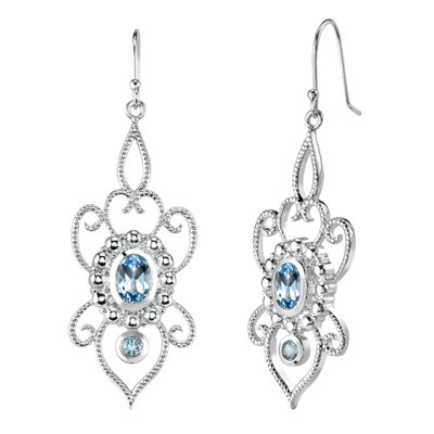 Oravo 5.00 carats Oval and Round Shape Swiss Blue Topaz Pendant Earrings Set in Sterling Silver