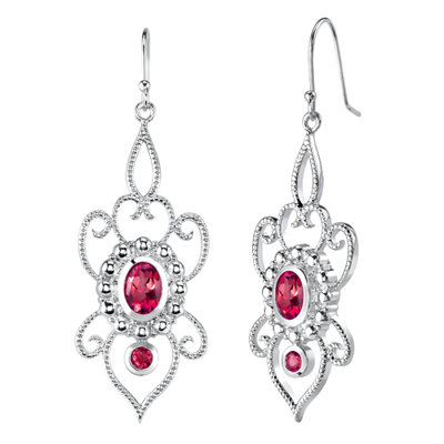 Oravo Oval and Round Shape Ruby Pendant Earrings Set in Sterling Silver