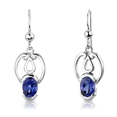 Oravo Sterling Silver 2.25 Carats Oval Shape Sapphire Pendant Earrings and 18" Necklace Set
