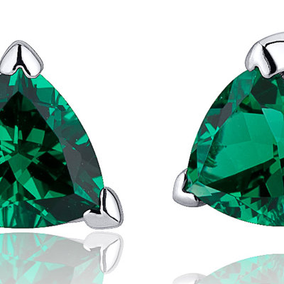 Oravo 1.50 Carats Trillion Cut  Emerald V Prong Stud Earrings