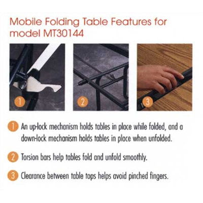 Virco Rectangular Mobile Duofold Table with T-mold Edge (30" x 96")