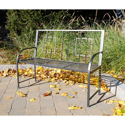 ACHLA Square-on-Squares Entryway Wrought Iron Garden Bench
