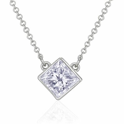 Jewelers 14k White Gold TDW Princess-Cut Diamond Solitaire Necklace