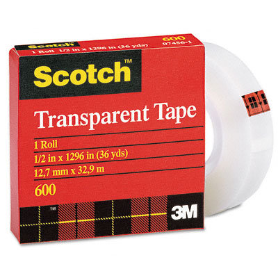 3M Transparent Glossy Tape, 1/2" x 36 Yards, 1" Core, Clear, Six per Box                                                        