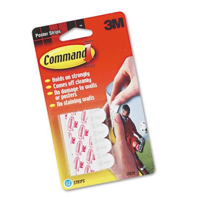 3M Command Adhesive Poster Strips, White, 12 Strips/pack                                                                        