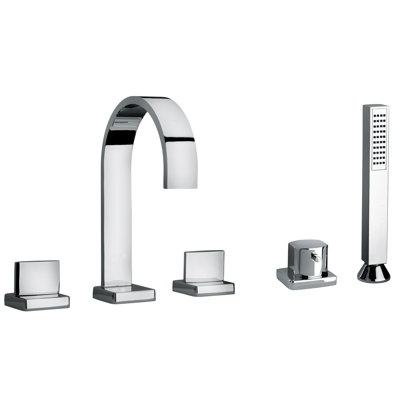 Jewel Faucets J15 Bath Series Two Lever Handle Roman Tub Faucet and Hand Shower with Classic Ribbon Spout