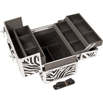 Just Case Zebra Pattern Professional Cosmetic Makeup Train Case with Brush Holder