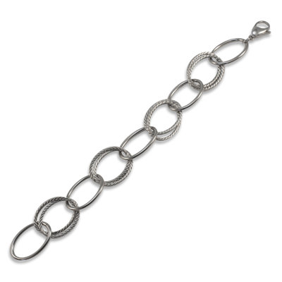 West Coast Jewelry Alternating Smooth and Braided Thin Hoop Bracelet