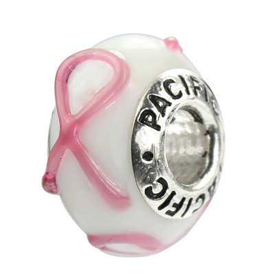 West Coast Jewelry Pacific 925 Murano Breast Cancer Awareness Glass Bead