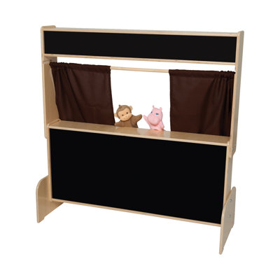 Wood Designs Natural Environment Puppet Theater with Brown Curtains