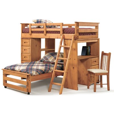 Chelsea Home Twin over Twin L-Shaped Bunk Bed with Chest and Desk End