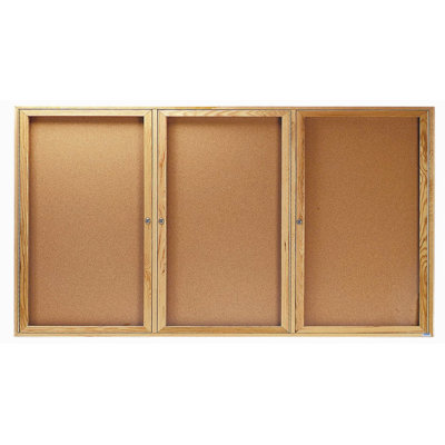 AARCO Enclosed Bulletin Board with Red Oak Frame