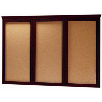 AARCO Enclosed Bulletin Board with Oak Frame and Crown Molding