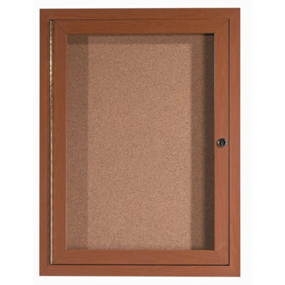 AARCO Enclosed Aluminum Bulletin Board with Wood Look Finish