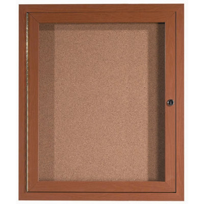 AARCO Enclosed Aluminum Bulletin Board with Wood Look Finish